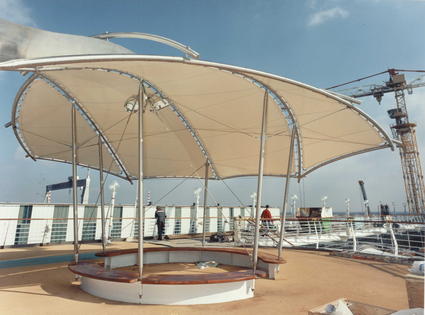 sun shade structure on cruise ship by ACS Production textile architecture awning canopy