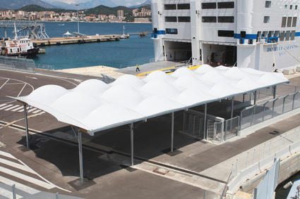 Stretched canvas structure welcome canopy for passengers to board cruise ships done by ACS Production